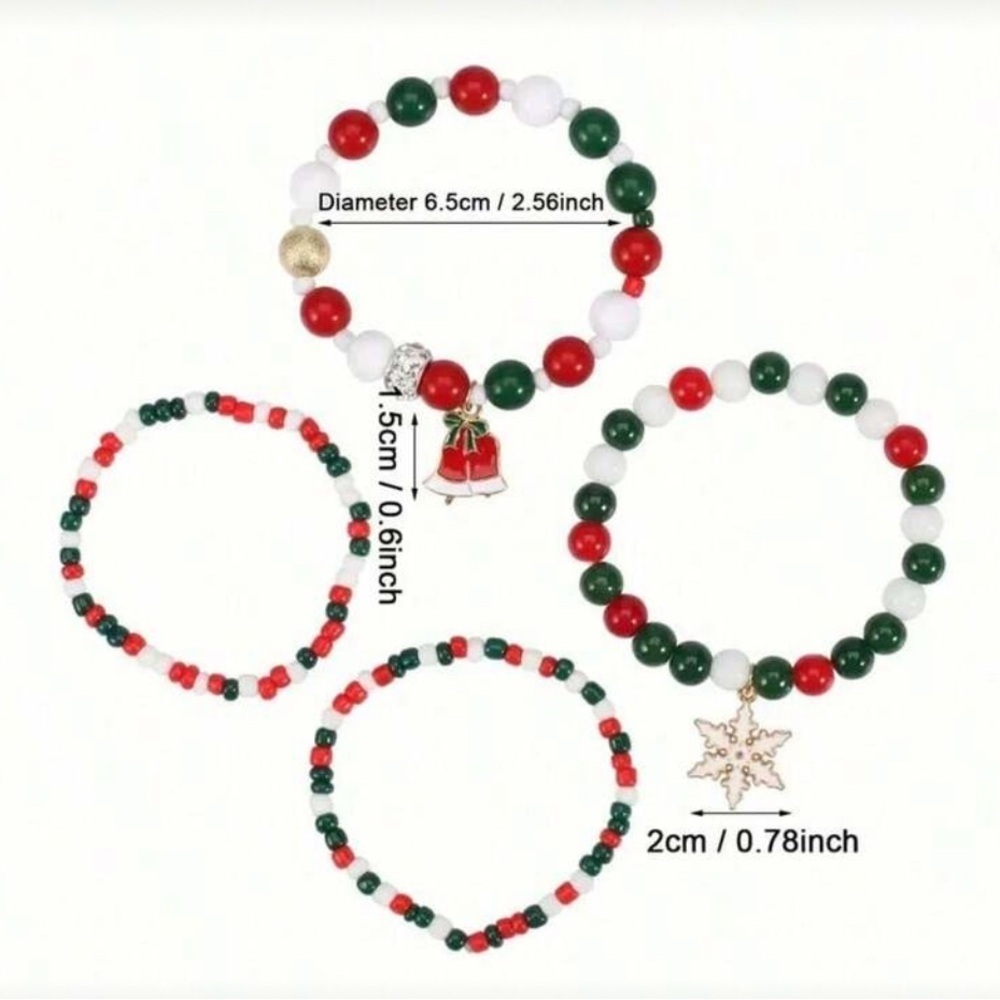 πππ2 for 12$πππFestive Christmas Beaded Charm Bracelet Set - Red, Green, White - Picture 5 of 5